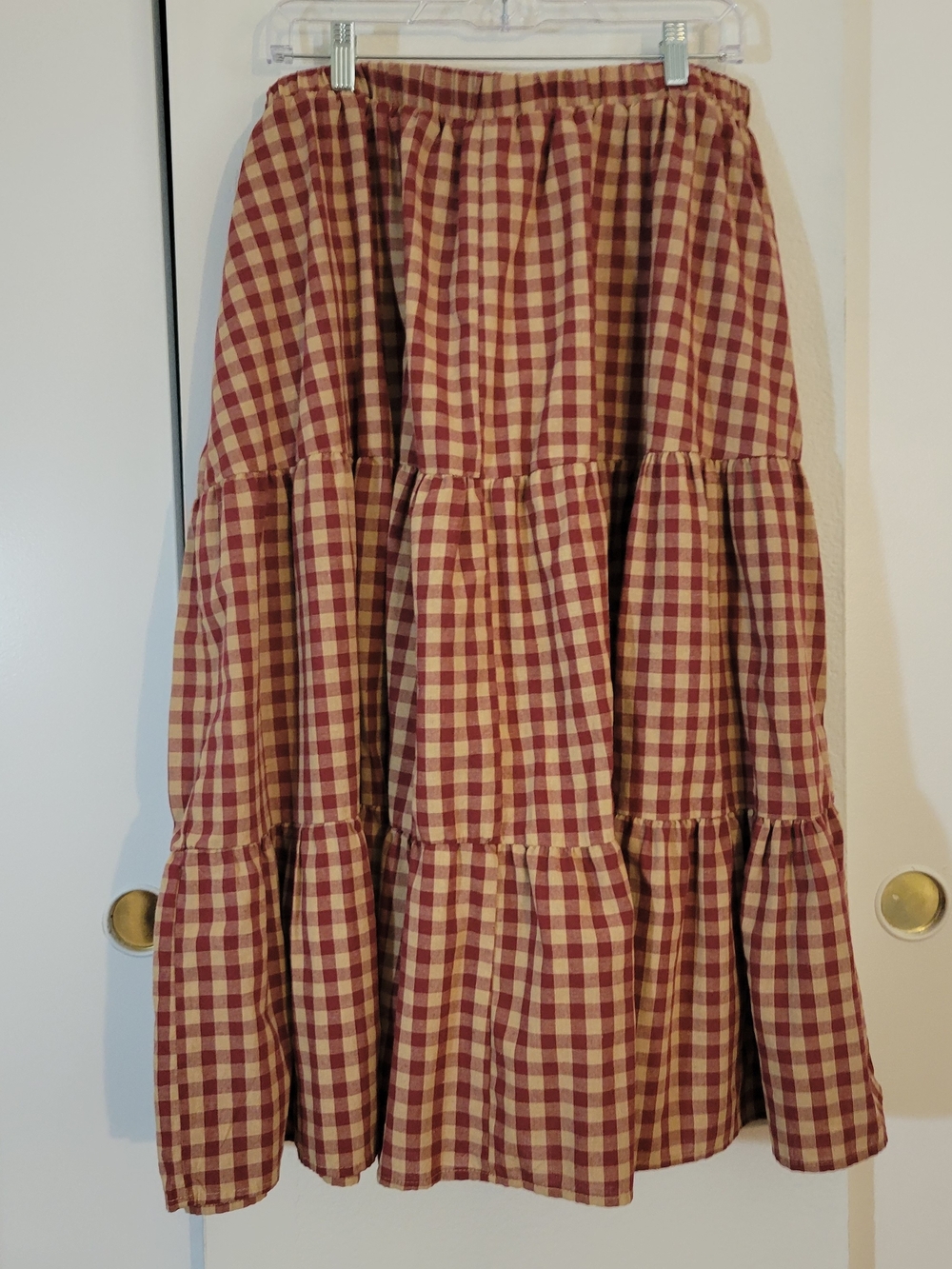 Cider Burgundy and Cream Gingham Tiered Midi Skirt - Picture 4 of 6